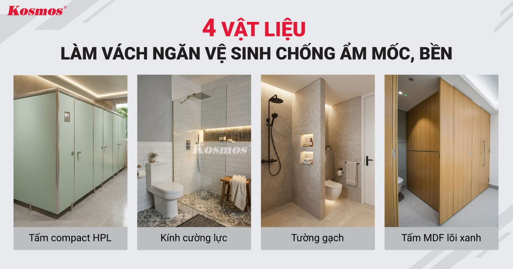 4 vật liệu làm vách ngăn nhà vệ sinh bền, chống ẩm mốc 4 vật liệu làm vách ngăn nhà vệ sinh bền, chống ẩm mốc