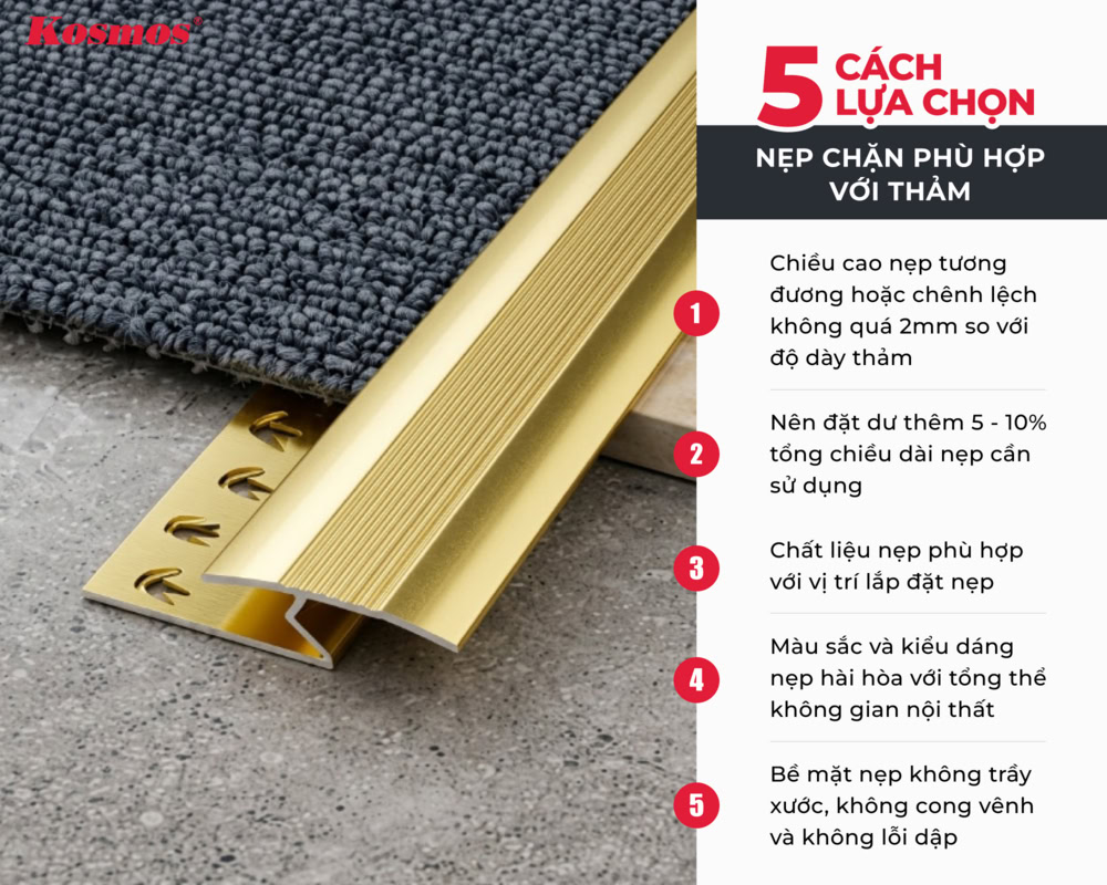 5 yếu tố cần lưu ý khi lựa chọn nẹp thảm