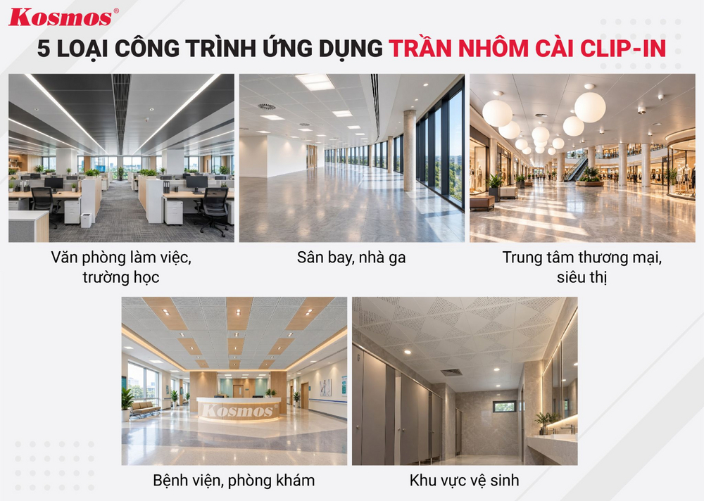 5 loại công trình ứng dụng trần nhôm cài Clip-in