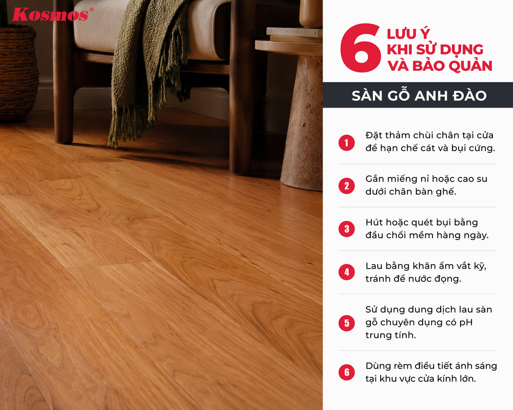6 lưu ý khi sử dụng và bảo quản sàn gỗ Anh Đào 6 lưu ý khi sử dụng và bảo quản sàn gỗ Anh Đào