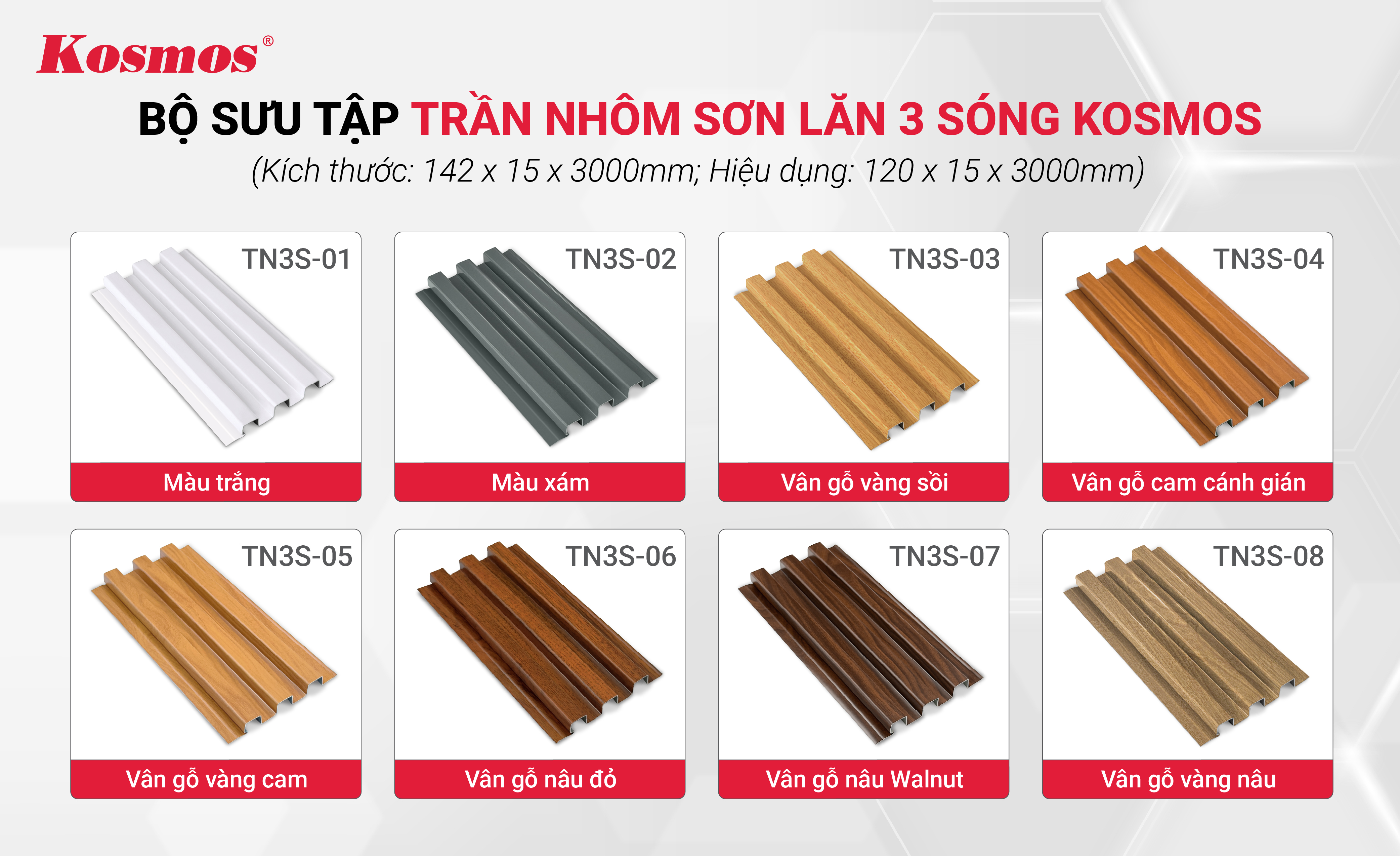 Bộ sưu tập trần nhôm Kosmos 3 sóng