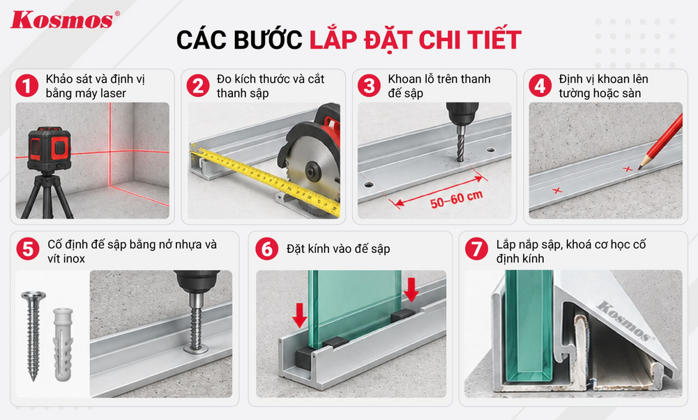 Các bước lắp đặt nẹp sập nhôm kính Các bước lắp đặt nẹp sập nhôm kính