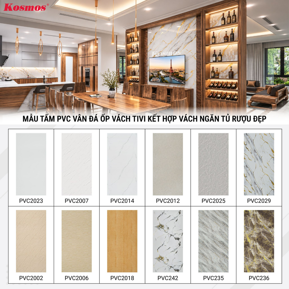 Các mẫu tấm PVC vân đá ốp vách tivi kết hợp vách ngăn tủ rượu đẹp Các mẫu tấm PVC vân đá ốp vách tivi kết hợp vách ngăn tủ rượu đẹp