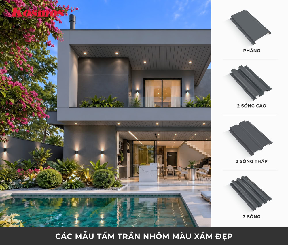 Các mẫu tấm trần nhôm màu xám đẹp