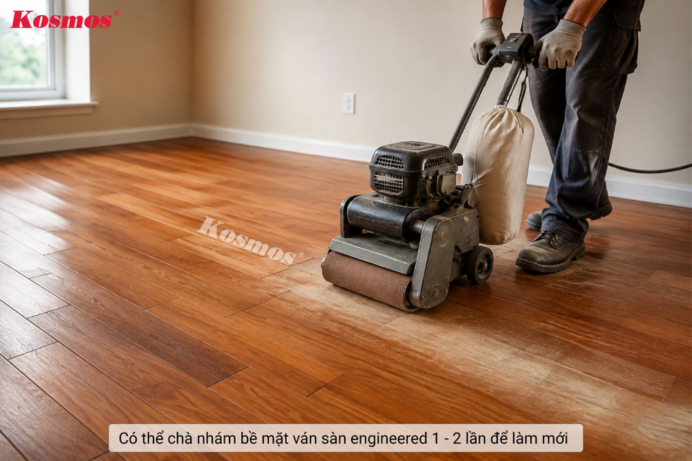 Chà nhám bề mặt ván sàn engineered để làm mới Chà nhám bề mặt ván sàn engineered để làm mới