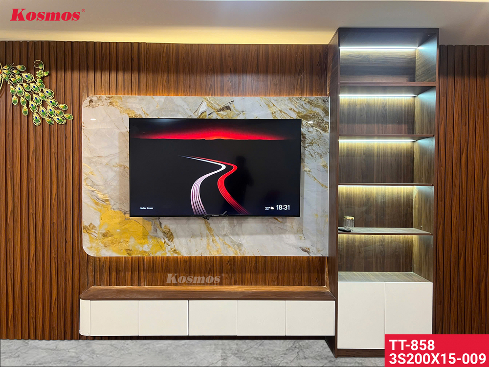 Công trình vách tivi ốp tủ rượu ốp tấm than tre TT-858 thi công bởi đại lý Kosmos Công trình vách tivi ốp tủ rượu ốp tấm than tre TT-858 thi công bởi đại lý Kosmos
