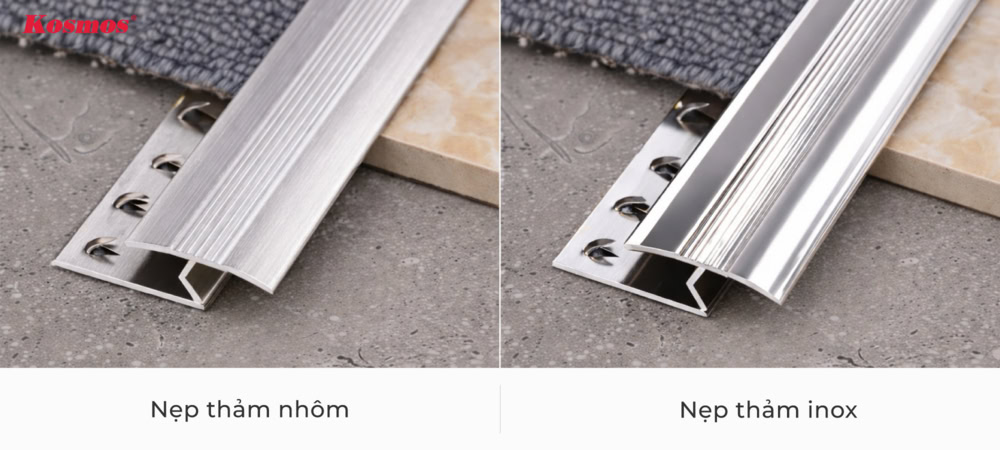 Dòng nẹp góc thảm bằng nhôm và bằng inox