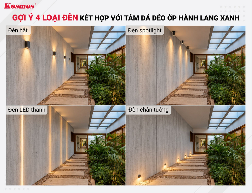 Gợi ý 4 loại đèn kết hợp với tấm đá dẻo ốp hành lang xanh Gợi ý 4 loại đèn kết hợp với tấm đá dẻo ốp hành lang xanh