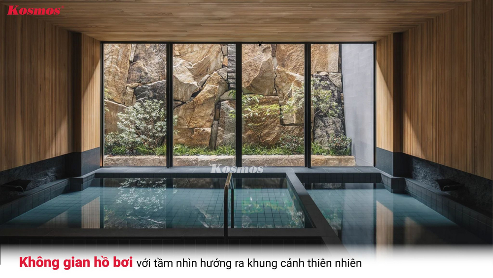 Không gian hồ bơi với tầm nhìn hướng ra khung cảnh thiên nhiên Không gian hồ bơi với tầm nhìn hướng ra khung cảnh thiên nhiên