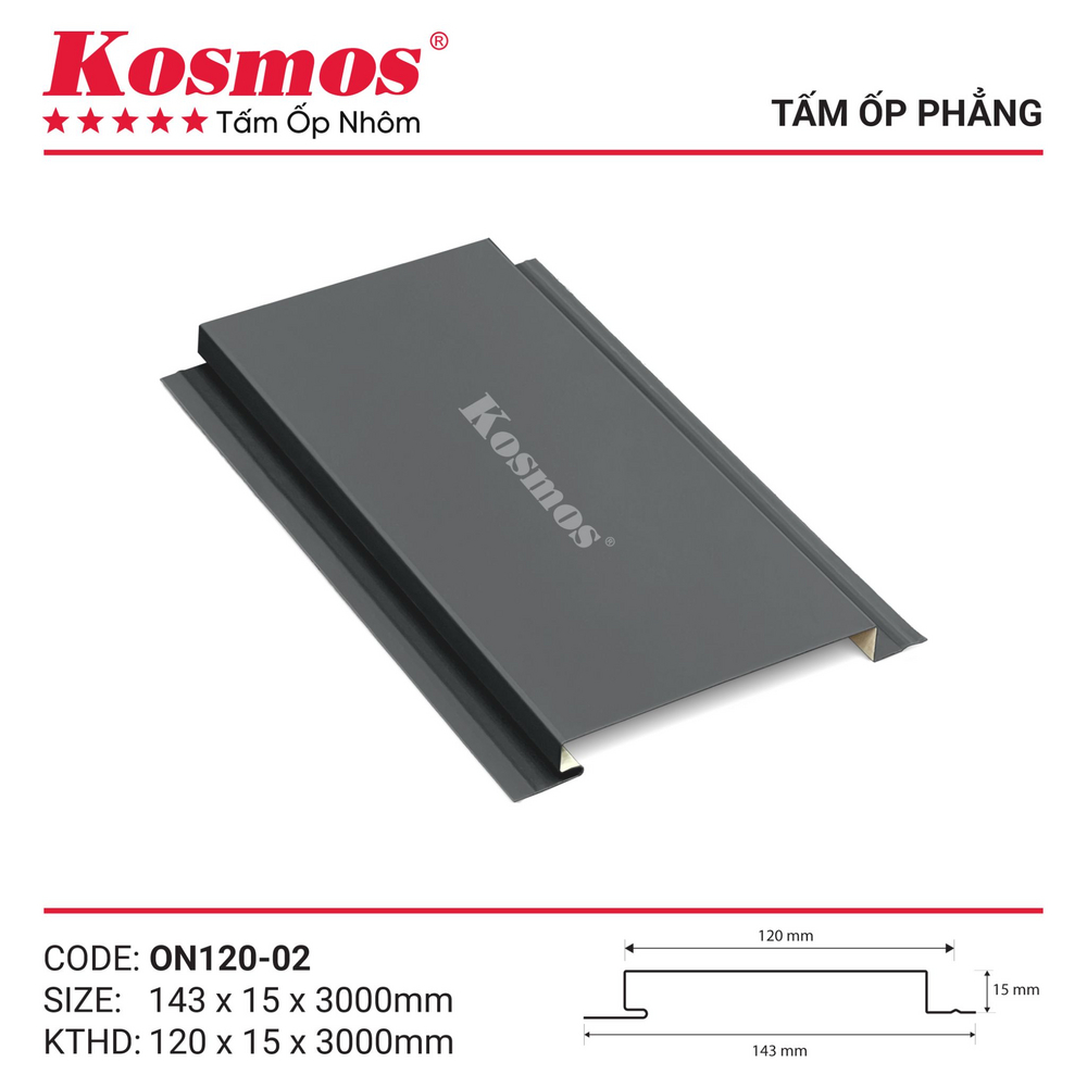 Mẫu mã trần nhôm phẳng màu xám Kosmos ON120-02 Mẫu mã trần nhôm phẳng màu xám Kosmos ON120-02