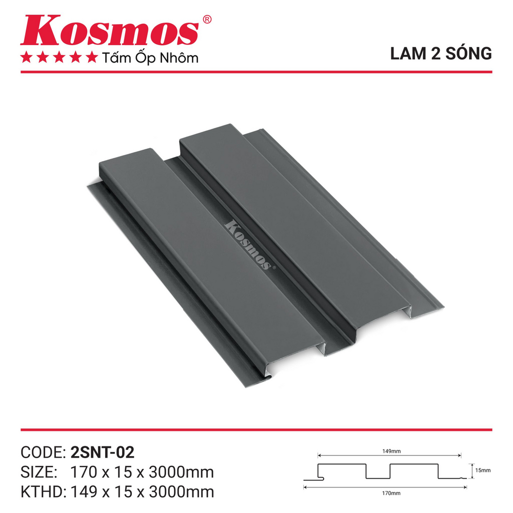 Mẫu mã trần nhôm sơn lăn 2 sóng thấp màu xám 2SNT-02