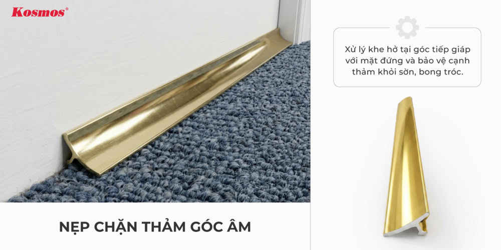Mẫu nẹp góc âm xử lý khe hở thảm và tường