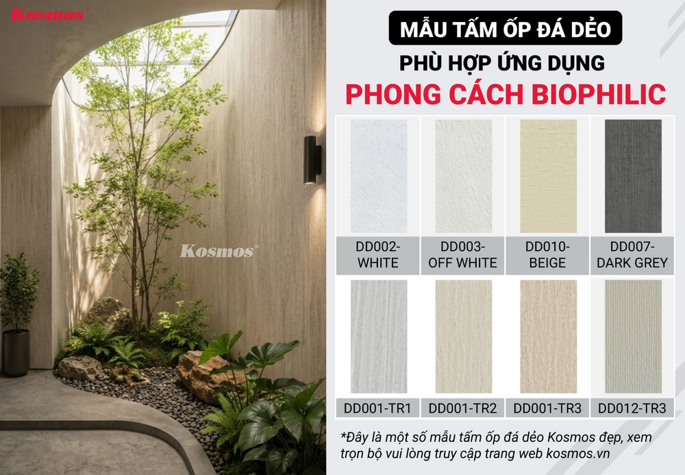 Mẫu tấm ốp đá dẻo phù hợp phong cách Biophilic Mẫu tấm ốp đá dẻo phù hợp phong cách Biophilic