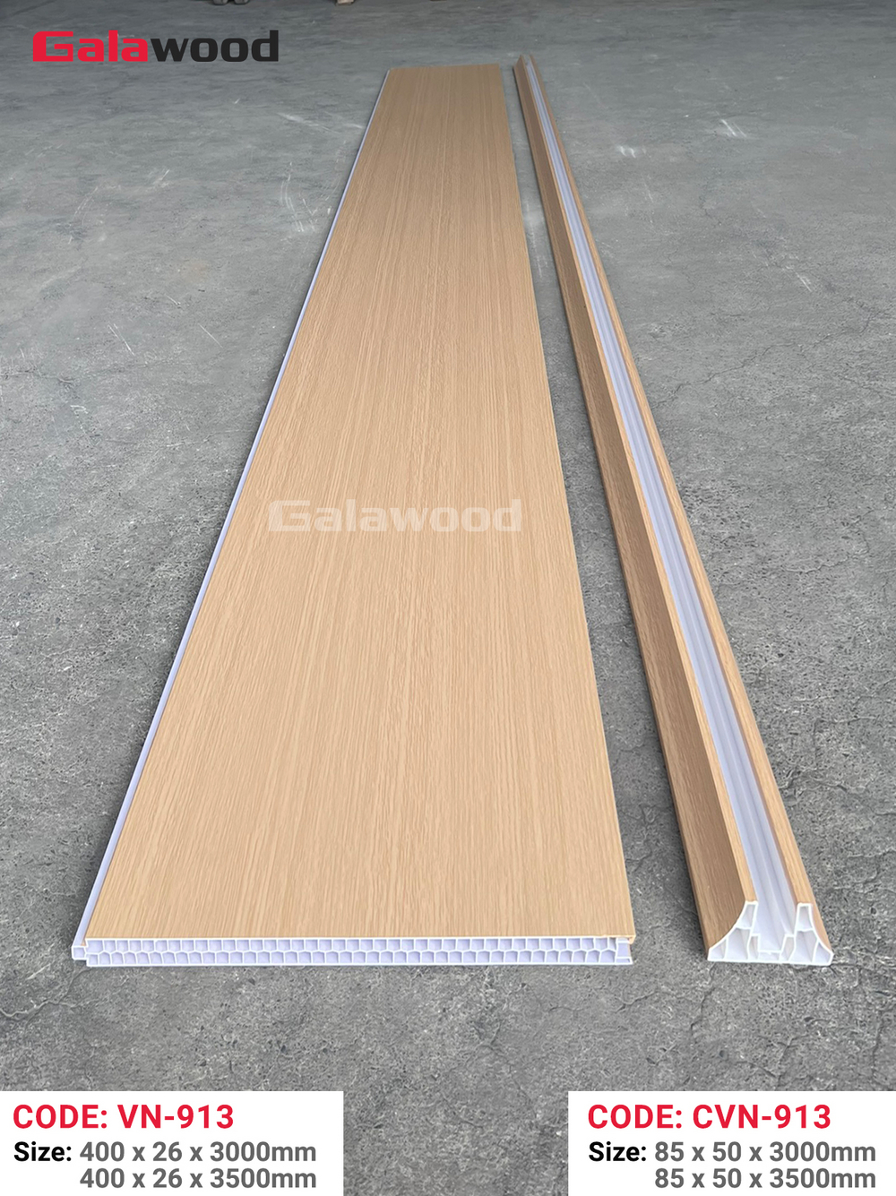 Mẫu tấm vách và chân vách ngăn VN-913 nhựa giả gỗ