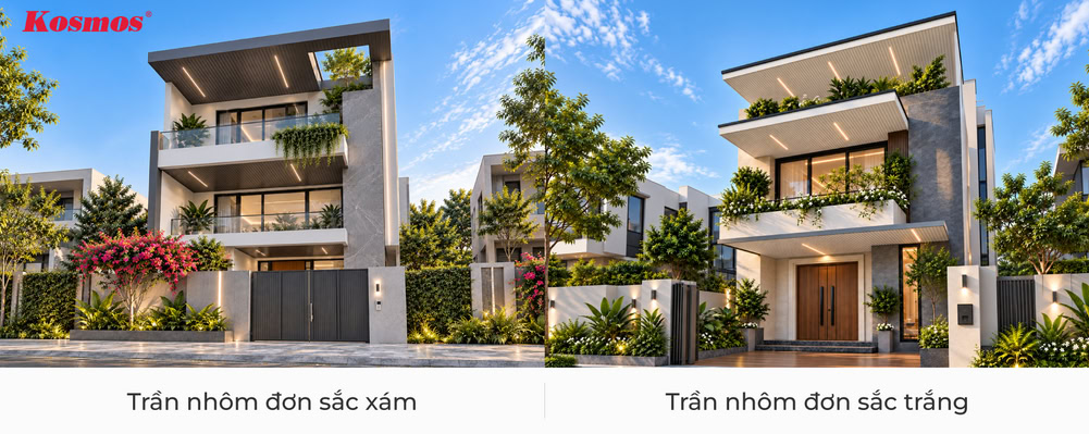 Mẫu trần nhôm màu xám và trần nhôm màu trắng