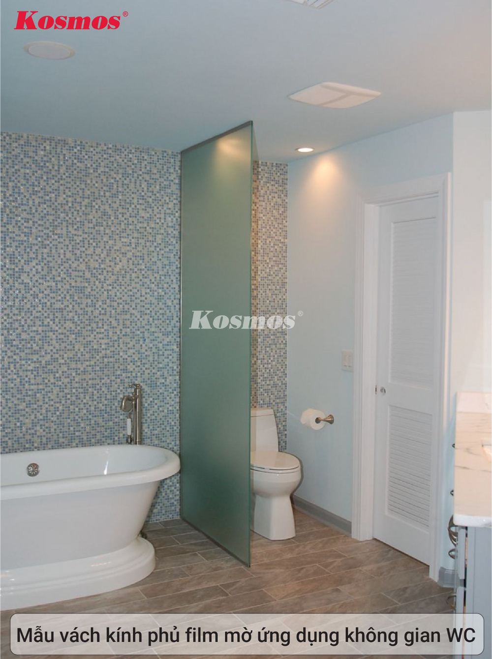 Mẫu vách kính phủ film mờ ứng dụng không gian WC