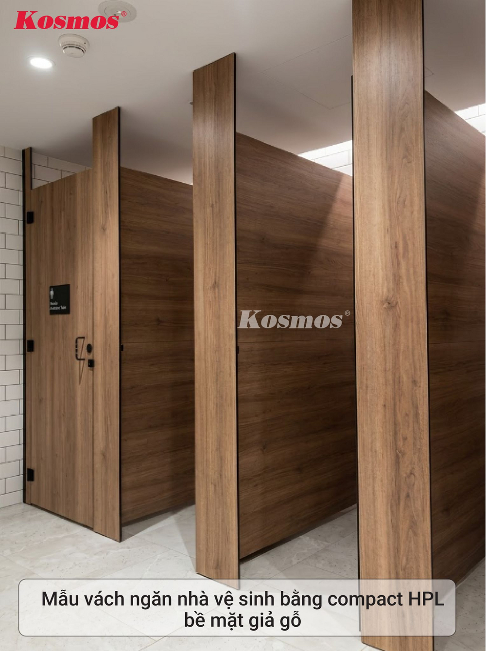 Mẫu vách ngăn nhà vệ sinh bằng compact HPL bề mặt giả gỗ