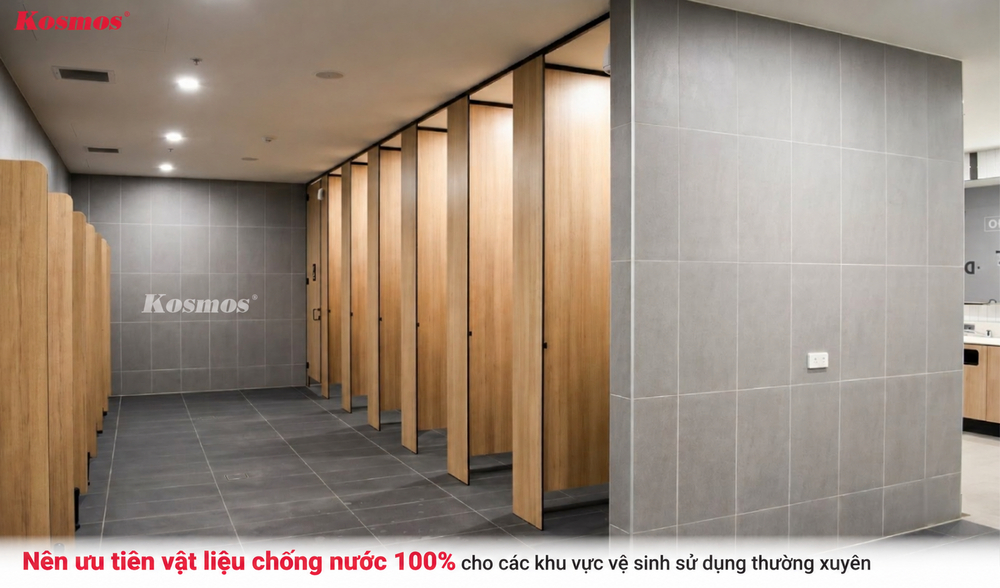 Nên ưu tiên vật liệu chống ẩm 100% cho các khu vực vệ sinh sử dụng thường xuyên Nên ưu tiên vật liệu chống ẩm 100% cho các khu vực vệ sinh sử dụng thường xuyên
