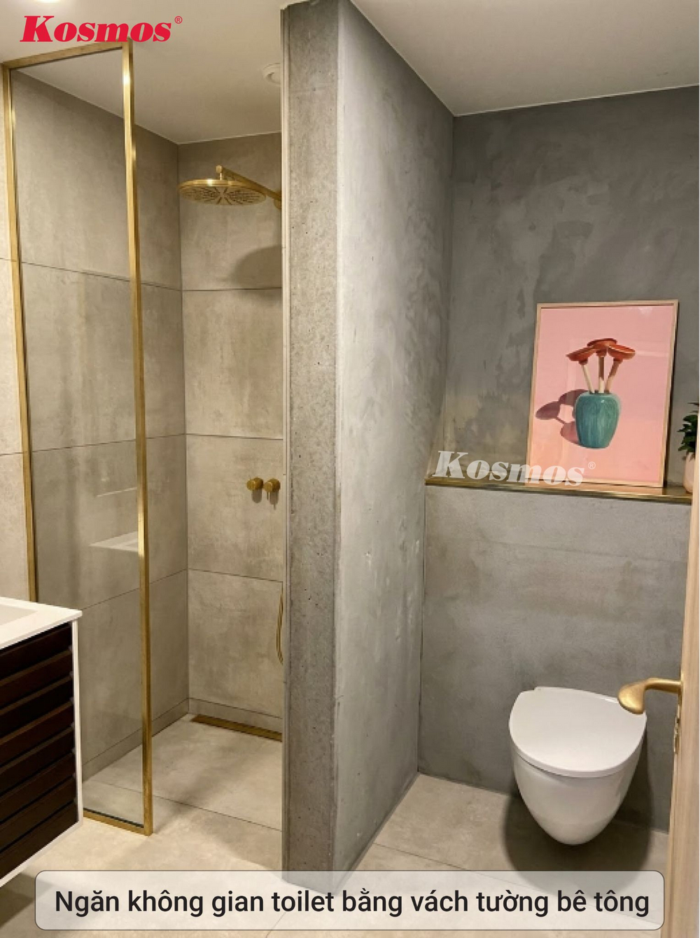 Ngăn không gian toilet bằng vách tường bê tông