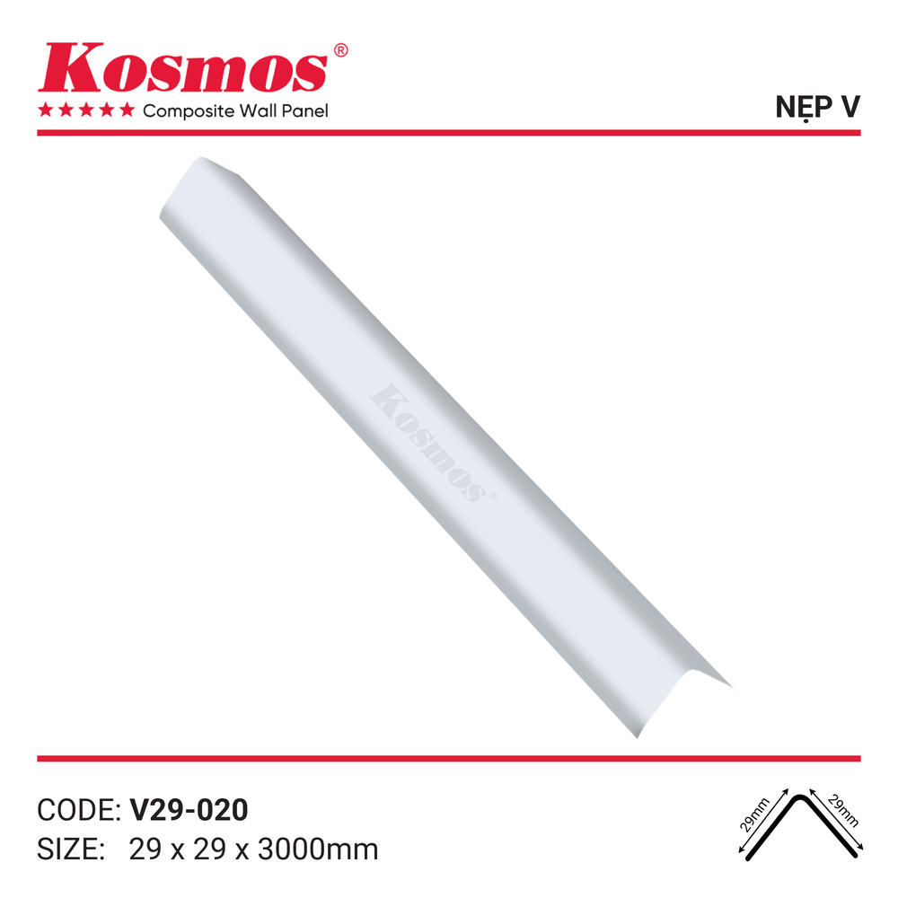 Phụ kiện nẹp chữ V mã V29-020 trắng đơn sắc