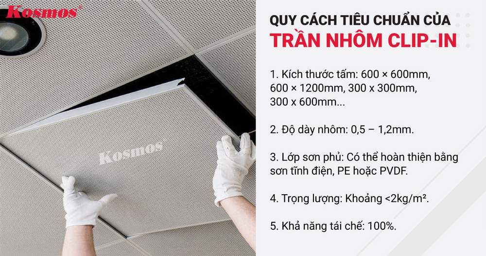 Quy cách tiêu chuẩn của hệ trần nhôm cài
