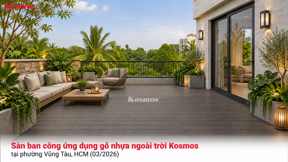 Sàn ban công ứng dụng gỗ nhựa ngoài trời Kosmos tại phường Vũng Tàu, HCM (03/2026) Sàn ban công ứng dụng gỗ nhựa ngoài trời Kosmos tại phường Vũng Tàu, HCM (03/2026)