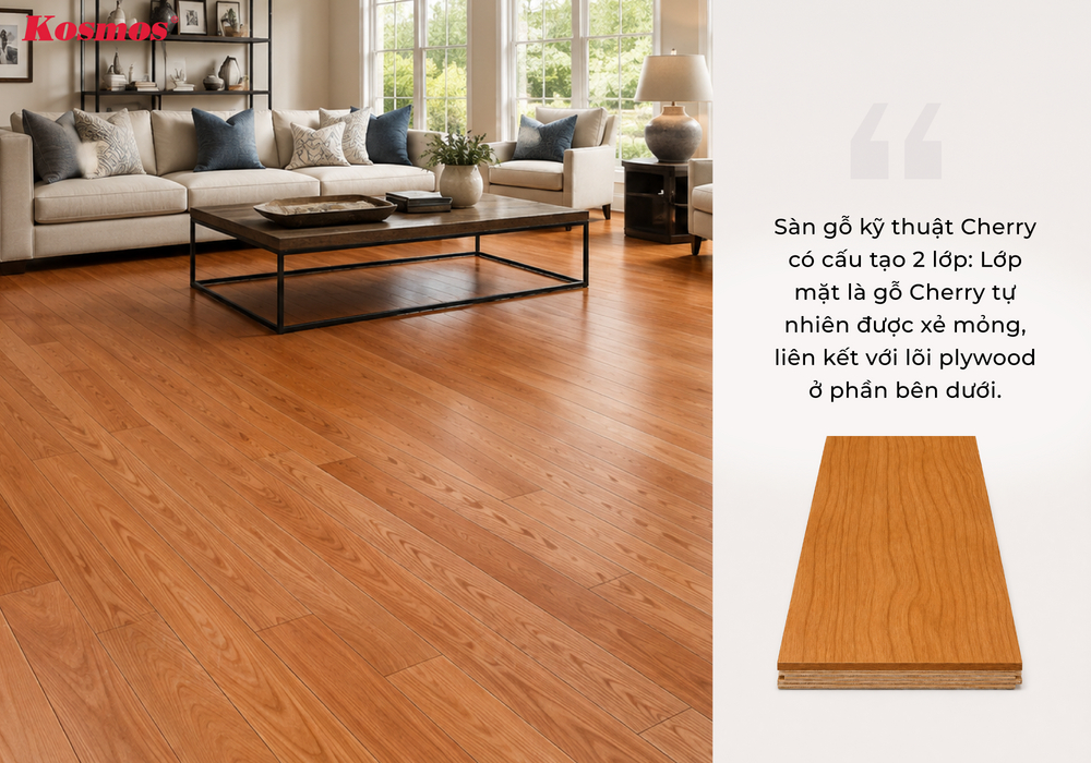 Sàn gỗ kỹ thuật Cherry lắp phòng khách Sàn gỗ kỹ thuật Cherry lắp phòng khách