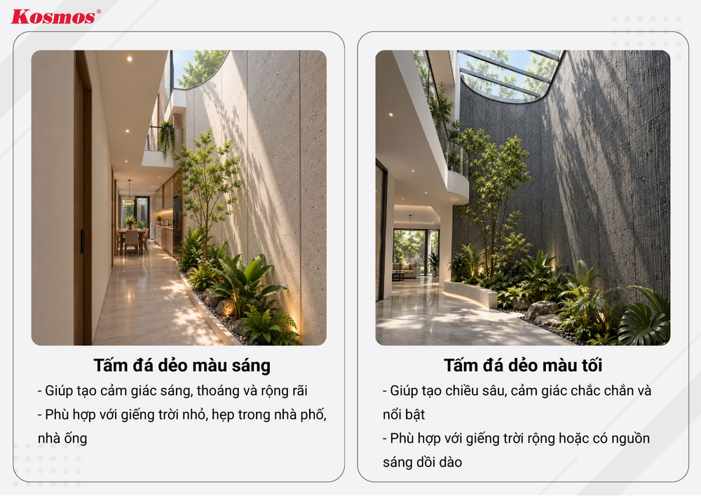 Tấm đá dẻo sáng và tối phù hợp cho kiểu giếng trời khác nhau Tấm đá dẻo sáng và tối phù hợp cho kiểu giếng trời khác nhau