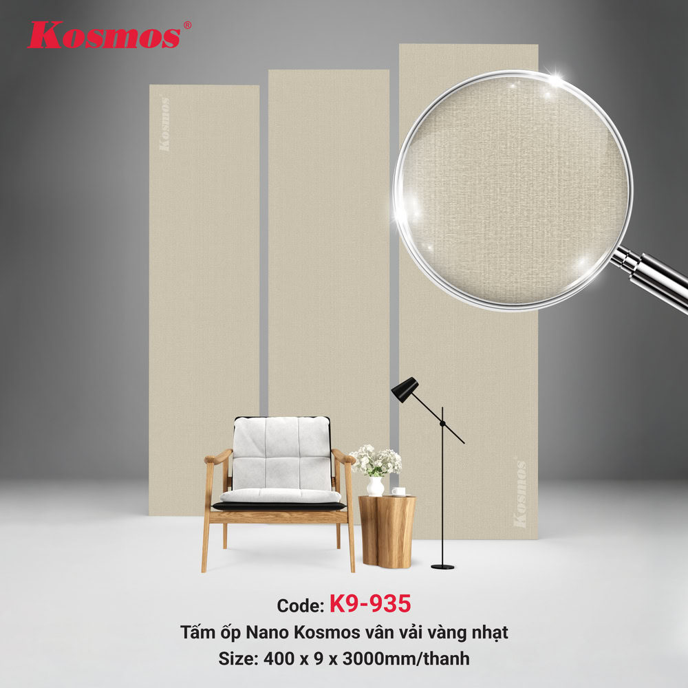 Tấm ốp K9-935 có bề mặt vân vải vàng nhạt ấm áp Tấm ốp K9-935 có bề mặt vân vải vàng nhạt ấm áp