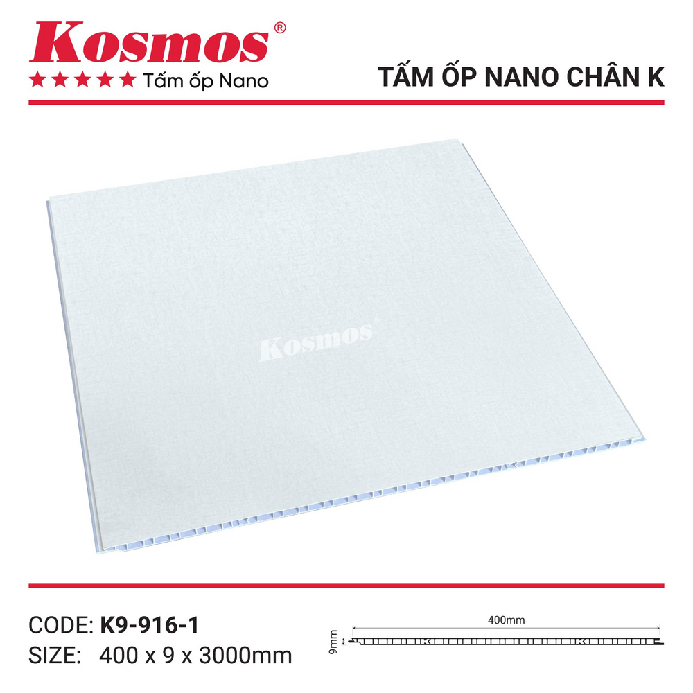 Tấm ốp Nano Kosmos chân K K9-916-1 màu trắng vân giấy Tấm ốp Nano Kosmos chân K K9-916-1 màu trắng vân giấy