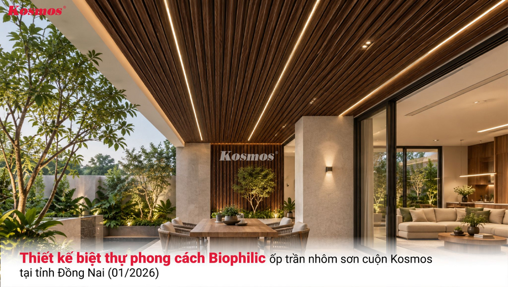 Thiết kế biệt thự phong cách Biophilic ốp trần nhôm sơn cuộn Kosmos tại tỉnh Đồng Nai (01/2026) Thiết kế biệt thự phong cách Biophilic ốp trần nhôm sơn cuộn Kosmos tại tỉnh Đồng Nai (01/2026)