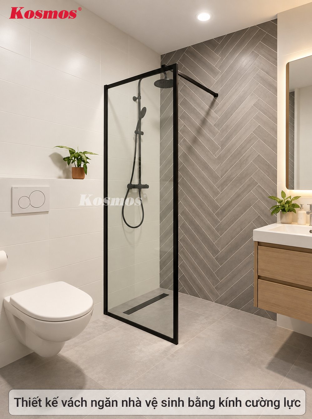 Thiết kế vách ngăn nhà vệ sinh bằng kính cường lực