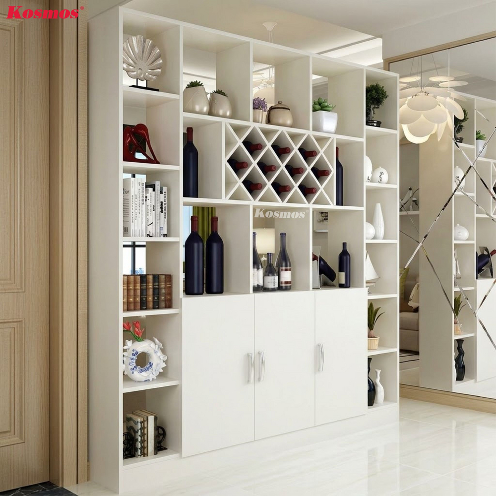 Tủ rượu làm vách ngăn với thiết kế tối ưu hình khối phẳng