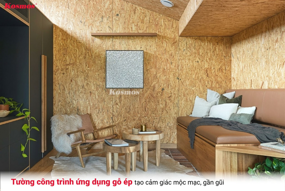 Tường công trình ứng dụng gỗ ép tạo cảm giác mộc mạc, gần gũi Tường công trình ứng dụng gỗ ép tạo cảm giác mộc mạc, gần gũi