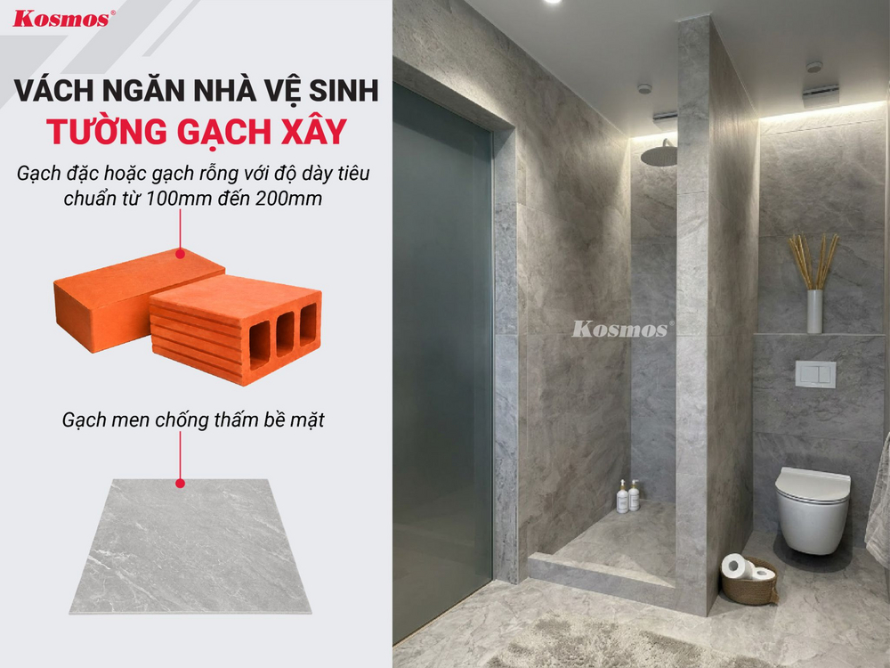 Vách ngăn nhà vệ sinh bằng tường gạch Vách ngăn nhà vệ sinh bằng tường gạch