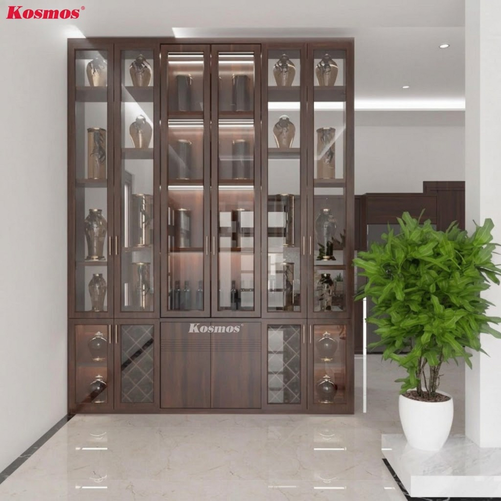 Ý tưởng ngăn nội thất bằng vách ngăn tủ rượu kính thẩm mỹ cao
