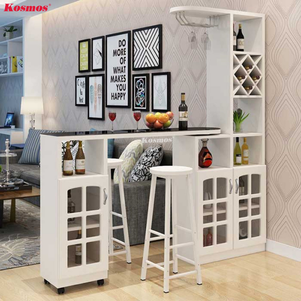 Ý tưởng ngăn nội thất bằng vách ngăn tủ rượu tích hợp bàn ăn
